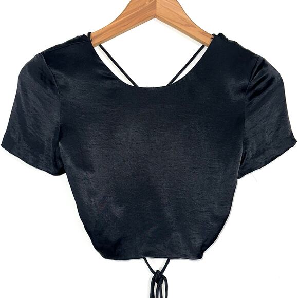 Zara Black Satin Open Back Strappy Criss Cross Crop Top Size XS - Picture 2 of 14